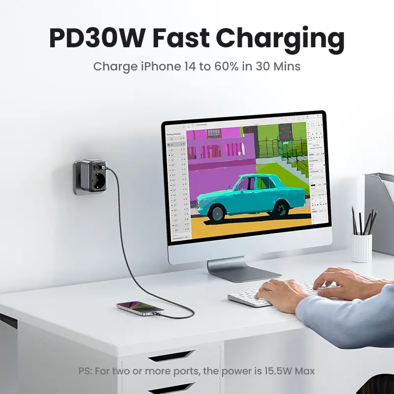 UGREEN 30W GaN PD Charger With AC Outlets Mobile Phone Charger for iPhone 17 16 Xiaomi USB Wall Multi-Socket Power Strip Charger - 4