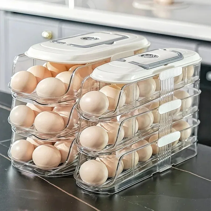 Timer Function Slide Egg Dispenser - Auto-Rolling Fridge Door Side Fresh Keeping Stackable Home Egg Storage Tray
