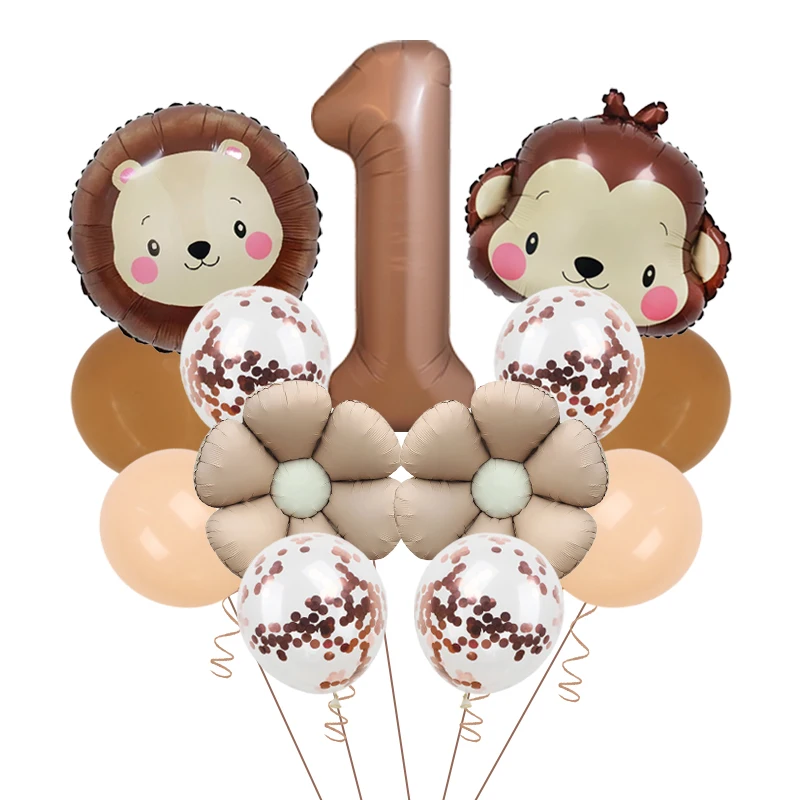 13 Stück Cartoon Löwe Affe Kopf Ballon 32 Zoll braun Nummer 1-9 Geburtstag Ballon Set Festival liefert Party Dekoration Geschenk