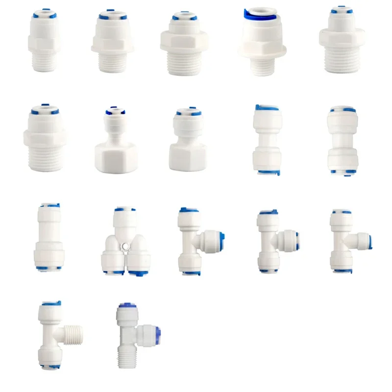 Conector en Y de Acoplamiento Rápido para Ósmosis Inversa, Conexión de Manguera de 1/4" y 3/8" OD, Conector Recto de 2 Vías para Tubería de Agua RO de Plástico