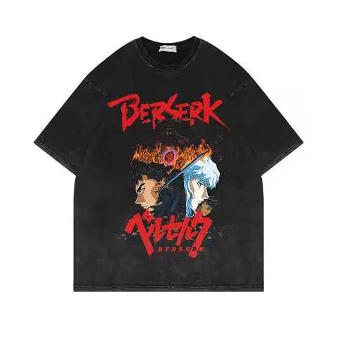 Anime Berserk Graphic Griffith T Shirts Cotton Retro Washed Harajuku Tshirts Oversized Casual Summer T-shirts Men Women CA180
