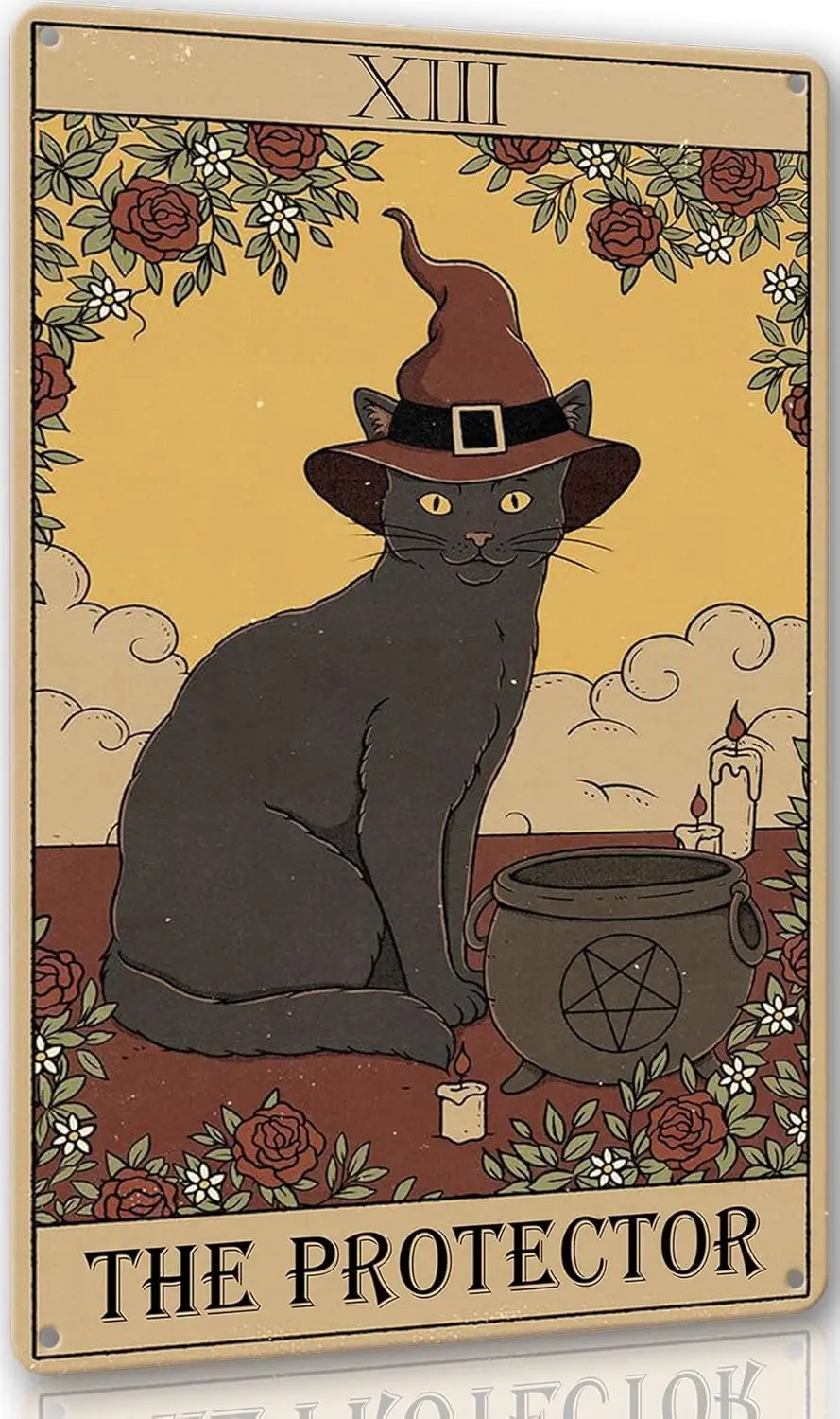 Black Cat Metal Sign,  , Decorative Signage, Tarot Wall Art, Cat Lover Gift, Home Decor