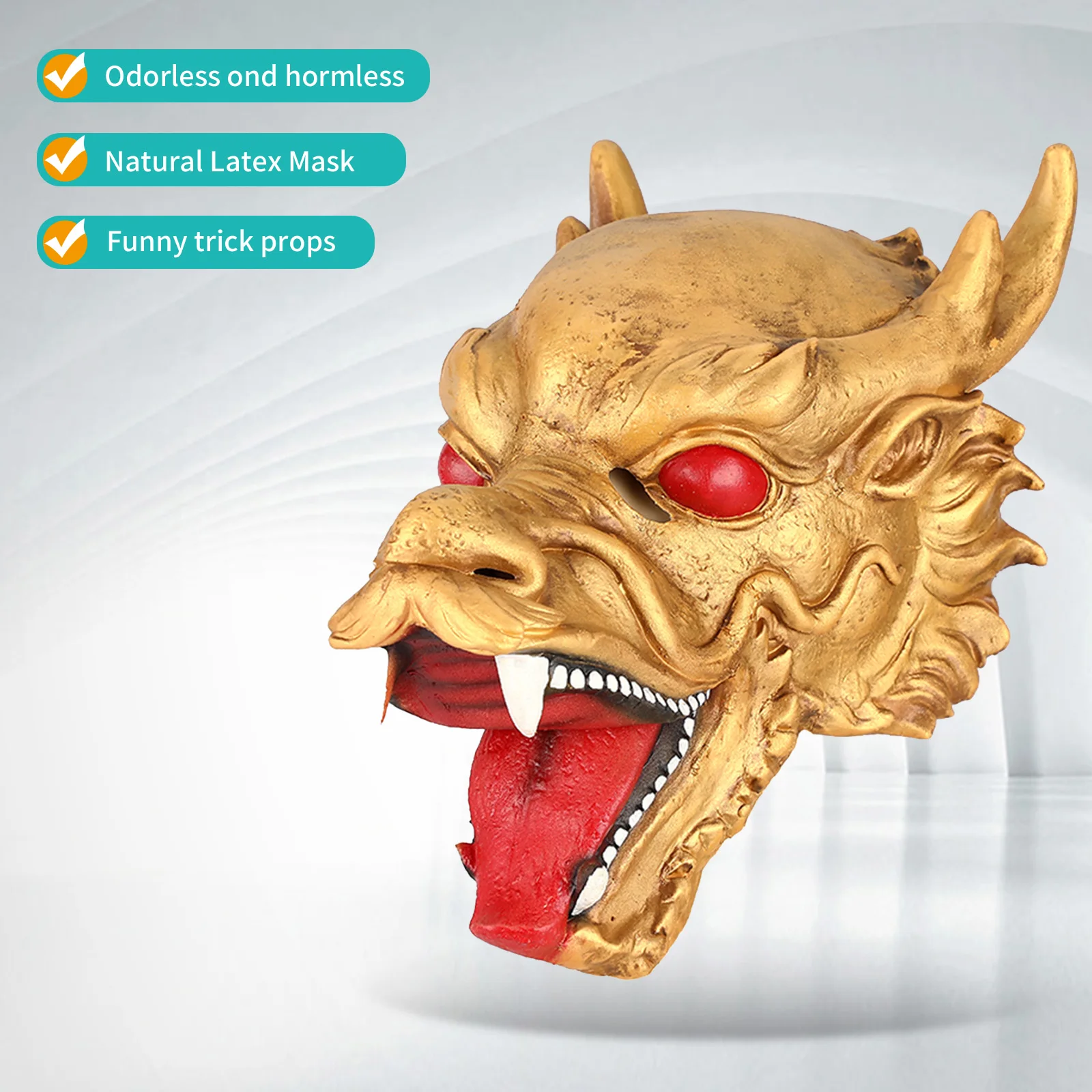 Golden Dragon Mask, Jackie Chan Adventures Shendu Cosplay Latex Headgear, Realistic Chinese Dragon Mask for Halloween