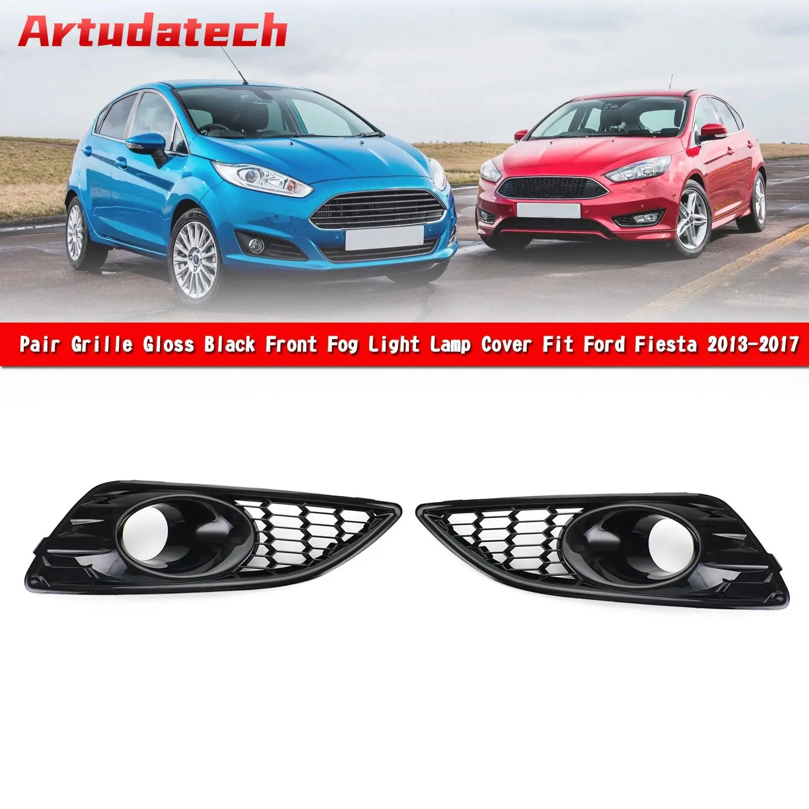 

Artudatech Pair Grille Gloss Black Front Fog Light Lamp Cover Fit For Ford Fiesta 2013-2017 Car Accessories