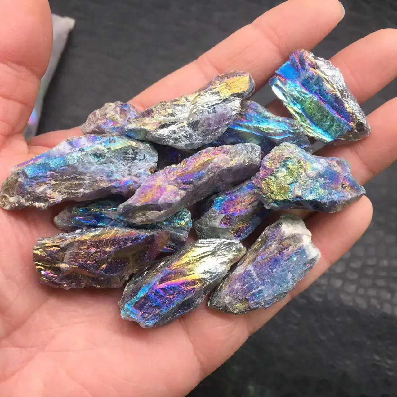 100g Angel Aura Rainbow Chevron Amethyst Quartz Crystal Cluster Points Healing