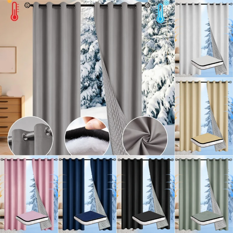 Winter Thickened Cotton Insulated Curtain Solid Color 100% Blackout Windproof Cold Proof Curtain for Bedroom Living Room 커튼