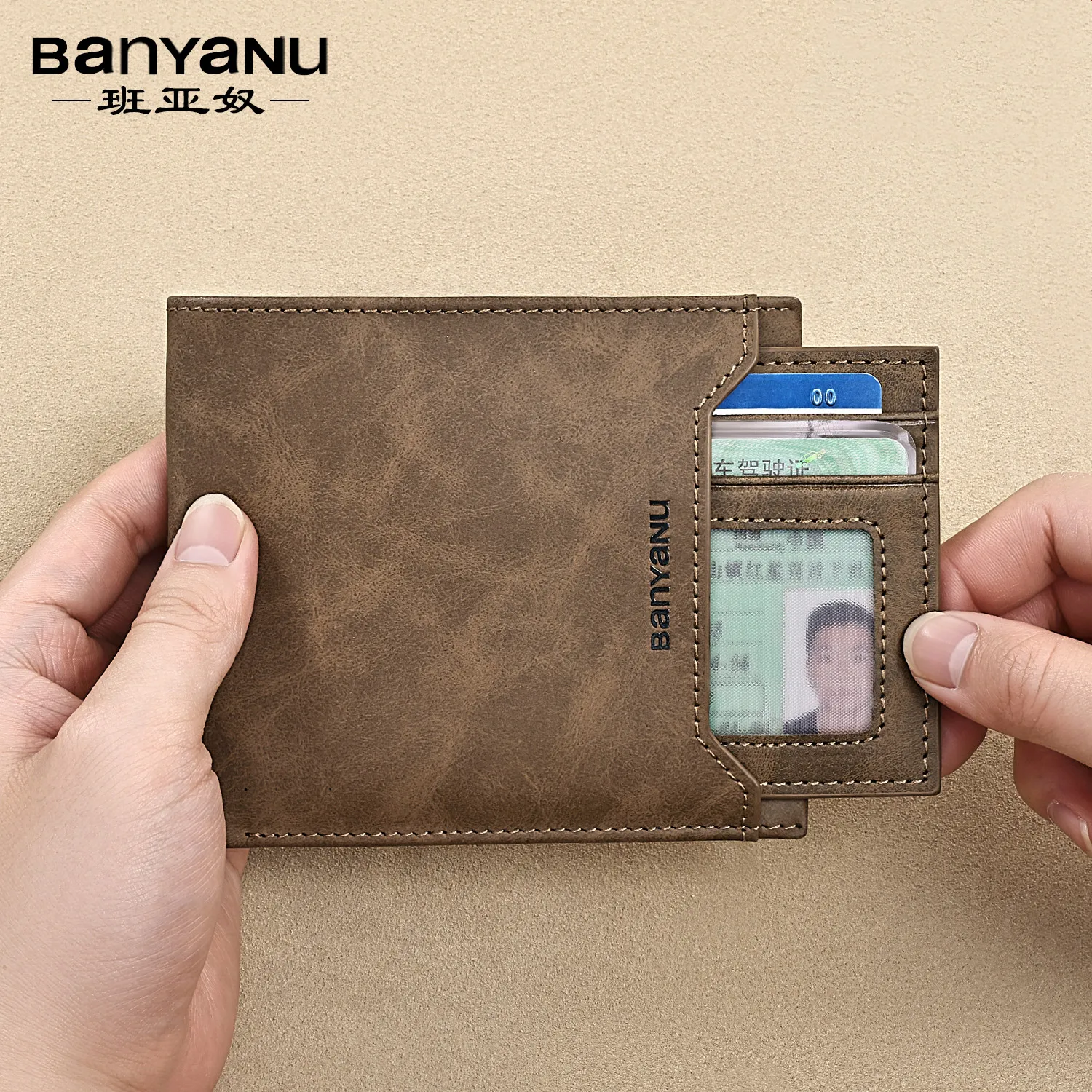 

BanYaNu короткий стильный мужской кошелек из натуральной кожи в стиле ретро, большой емкости, съемный держатель для водительских прав, кошелек, кошельки для мужчин
