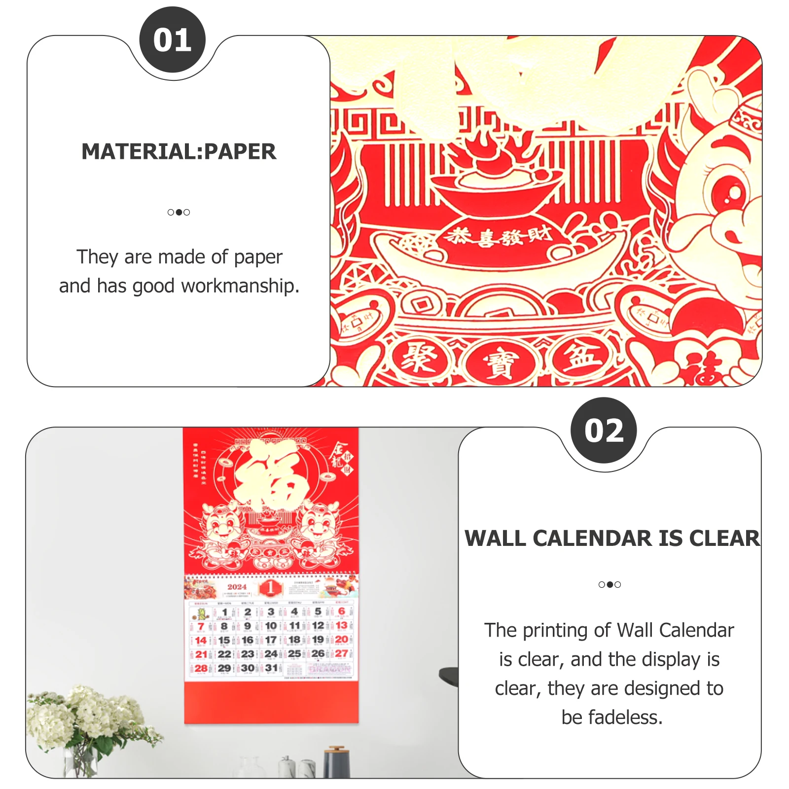 

Разрывной китайский лунный календарь на 2024 год, подвесной настенный календарь, дизайн год дракона, декор для дома и офиса