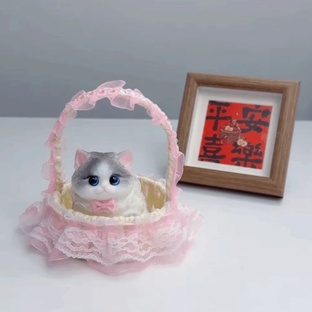 Lovely Simulation Cat Cat Squeeze Slow Rebound with Flower Basket Cat Fidget Slow Rising New Cat Squishy Children's Gift
