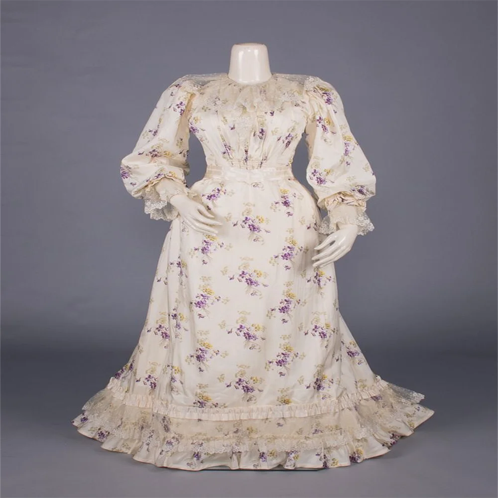 

1900s Victorian Prom Elegant Vintage Edwardian Duchess Floral Walking Day Afternoon Dress Royal Court Ball Gown
