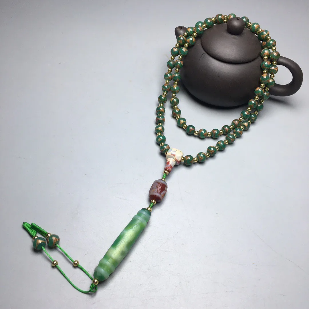 Tibetan Natural Red Old Agate Dzi Tiger Teeth Guanyin Beads Necklace S0403