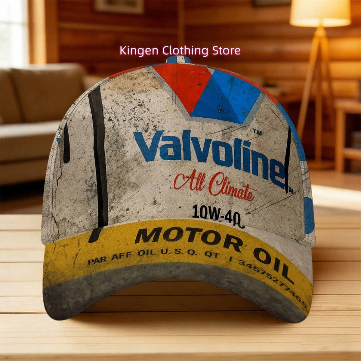 1pc Vintage Motor Oil Cap with Retro Poster Print - Adjustable Snapback, Lightweight Breathable Suitable for Streetwear, Outdoor