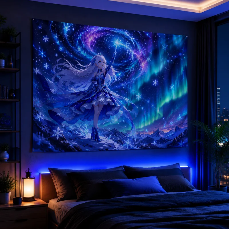 VIKAMA Ice-Themed Magical Girl Anime Tapestry, Wall Hanging with a Magical Atmosphere, Home Decor Tapestry