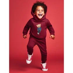 Spring and Autumn Boys Long sleeved Hoodie Set Cartoon Cute Little Bear Letter Printed Versatile Pants Two Piece Set 2359A