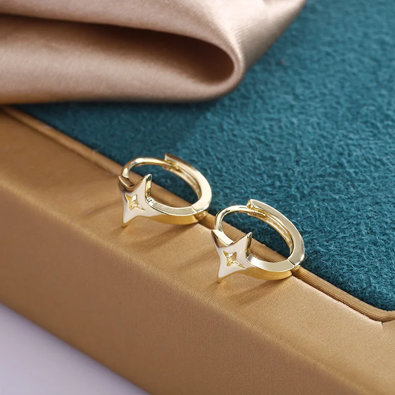 Sampanda 925 Sterling Silver Cross Star Small Hoop Earrings Simple Circle Earrings Geometric Earrings Female Lightning Earrings