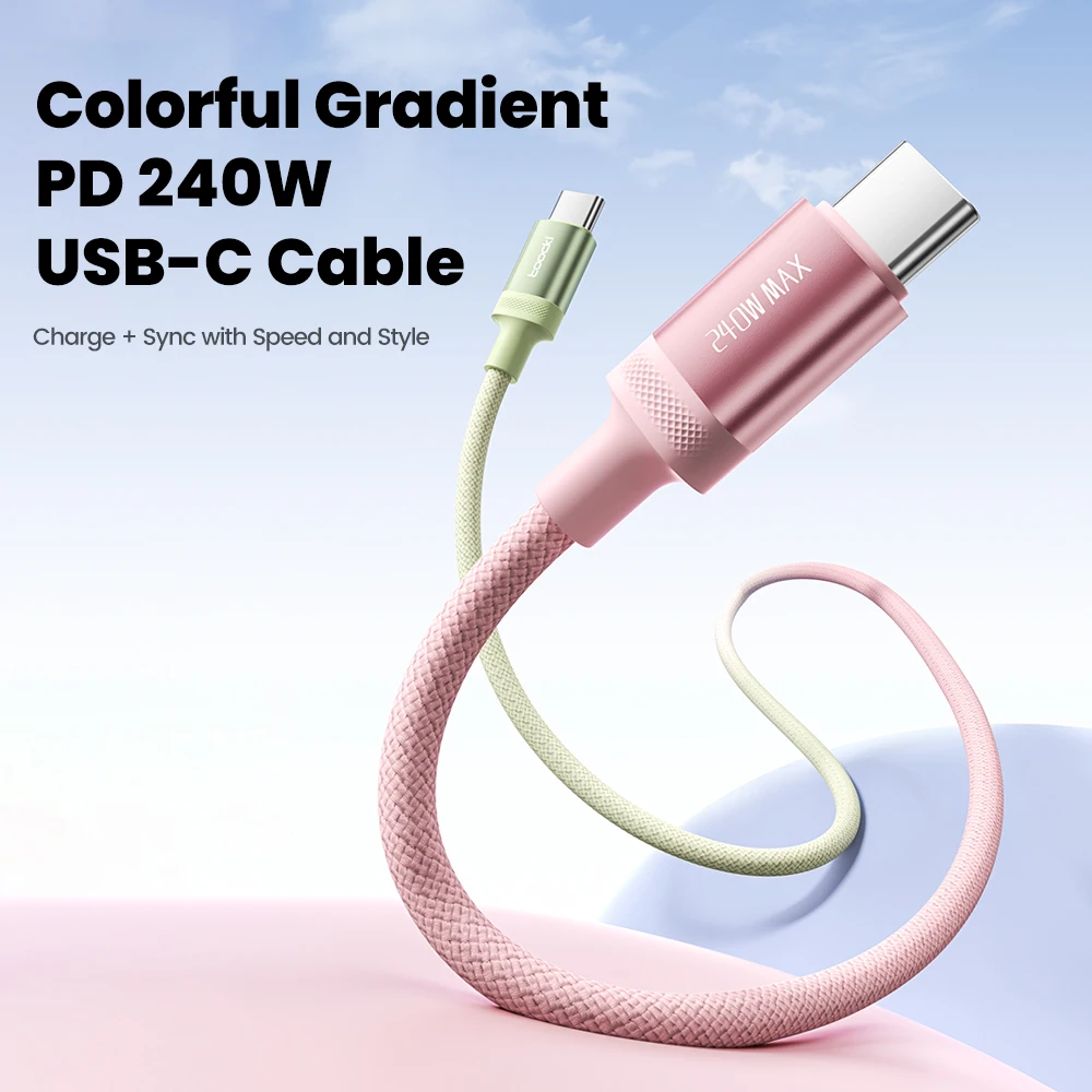 Toocki TX108C4 240 واط USB C كابل آيفون 17 برو Xiaomi PD 3.1 شحن سريع كابل الهاتف نوع C إلى نوع C الملونة التدرج الحبل