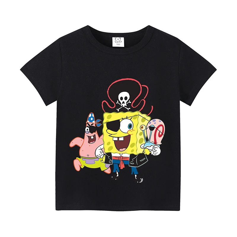 Cute SpongeBobs T-shirt Anime Boys Girl Toddler Cotton Streetwear Tees Kids Casual Short Sleeve Games Clothes Tops Childern Gift view 5