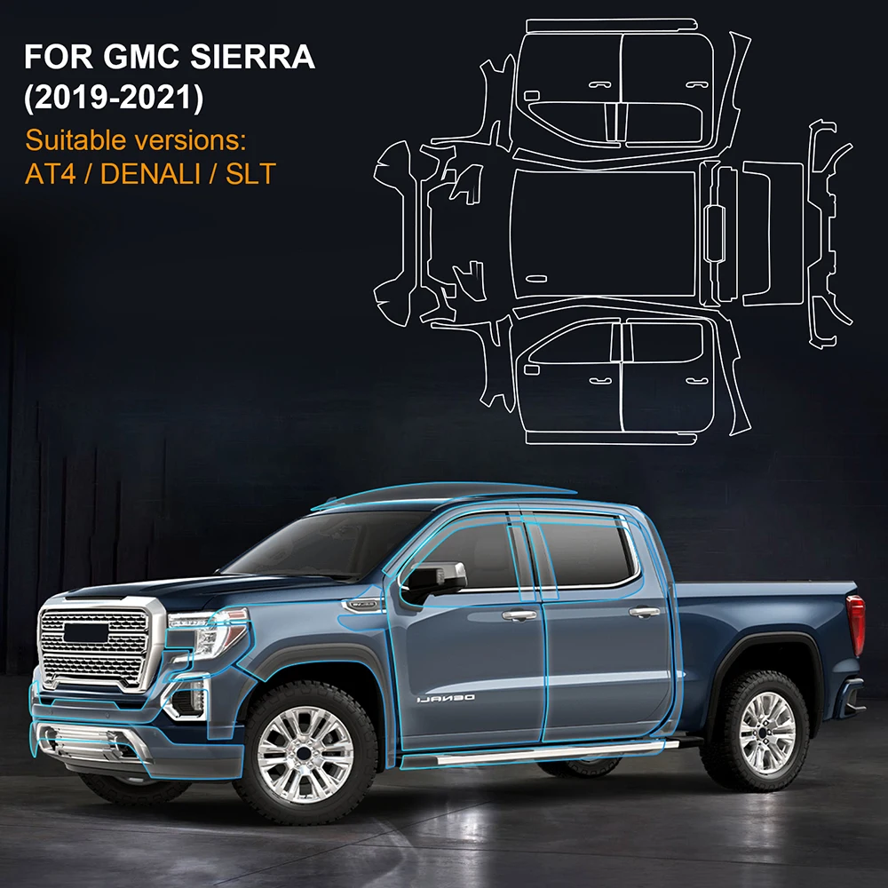 

Pre Cut PPF for GMC Sierra AT4 DENALI SLT 2019-2021 Paint Protection Film 8.5mil TPU Clear Bra Kit Car Body Sticker Film