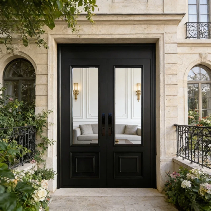 Entry door carved cast aluminum double door hollow glass door
