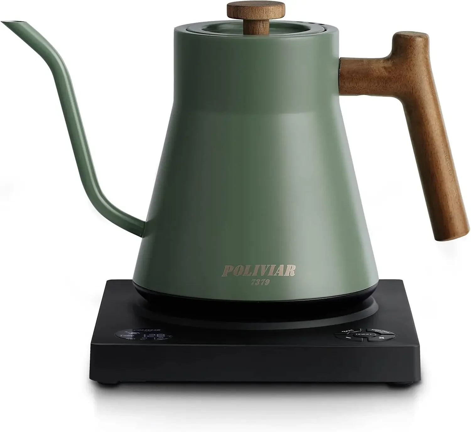 Hervidor eléctrico con cuello de cisne, hervidor de té eléctrico de 1200W con mango de madera auténtica, hervidor eléctrico de 34oz para café y té, 18/8