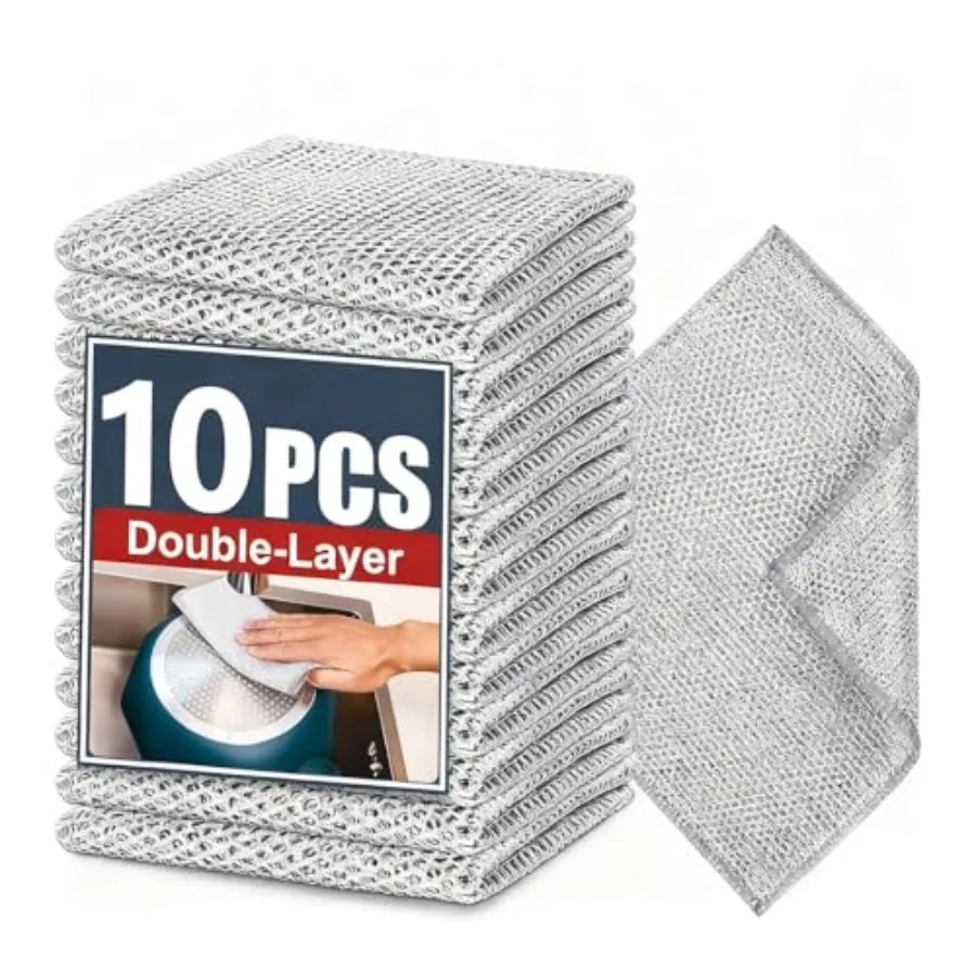 

Double-Layer Steel Wire Cleaning Cloth - Non-Scratch Wire Dishcloth Rag Heavy Duty Scrub Pads Multi-Purpose Silver Mesh Scourin