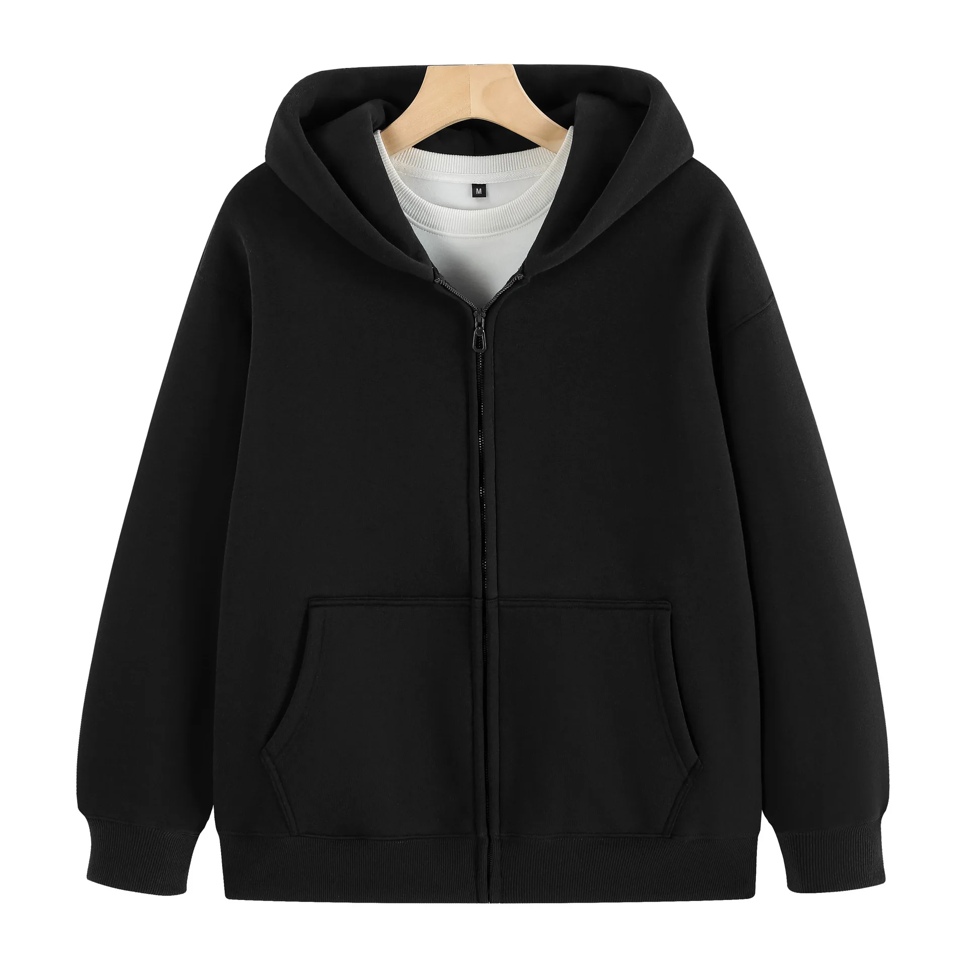 New Fashion Autumn Winter Men Solid Color Long Sleeve Zipper Hooded Casual Trendy Simple Basic Sweatshirts Cardigans Male Tops
