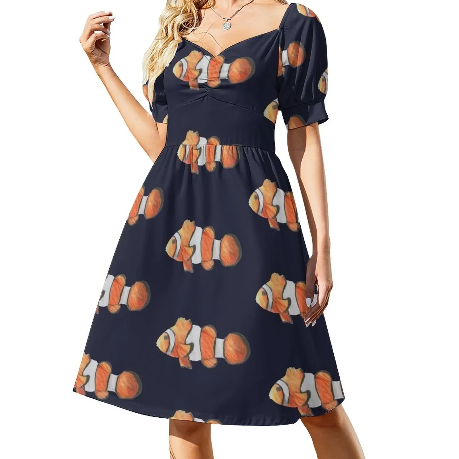 

Clownfish - Pencil Drawing - Kathleen Stuart Art Short-Sleeved Dress Womens dresses cocktail dresses
