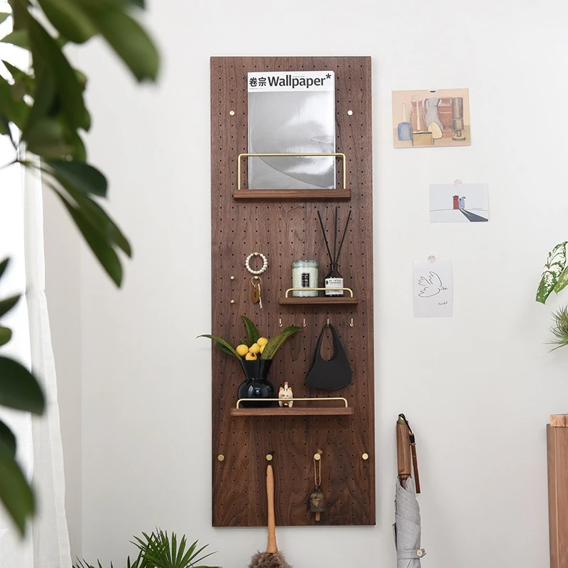 

Black walnut hole board rack, display hanging board hook accessories wooden solid wood wall storage