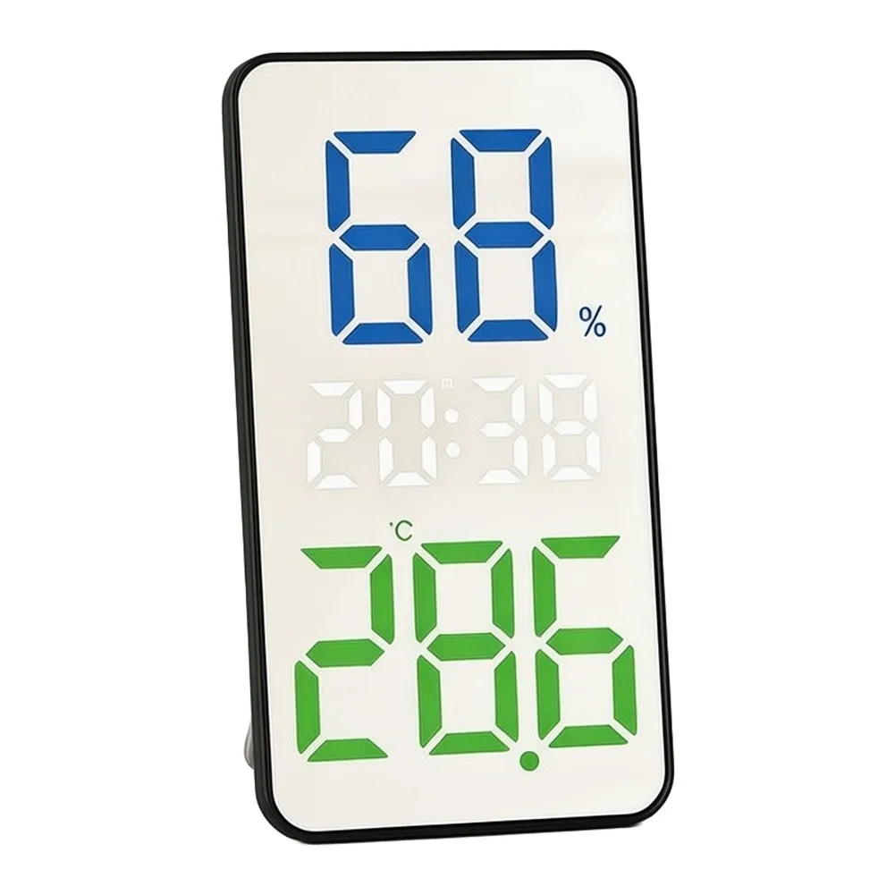 Sleek Vertical Mirror Clock Accurate Time Temperature LED Humidity Display Desktop Digital Alarm Clock Home Bedroom Desk Decor