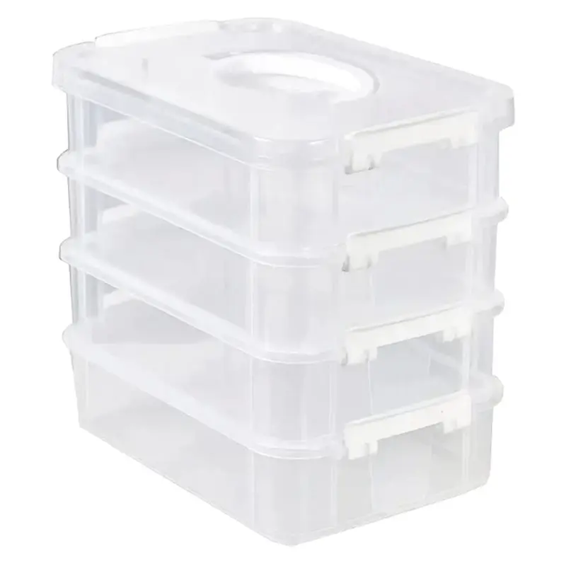 ABGR-2X Extra Large 4-Tier Stackable Storage Box With Lid Clear Plastic Organizer Building Block Storage Box