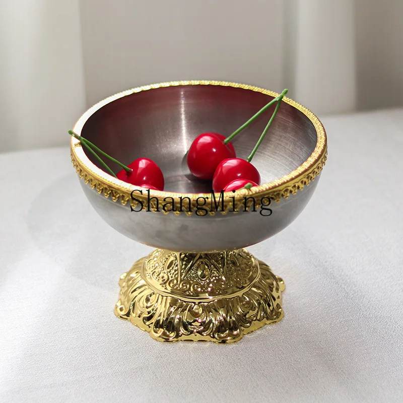 DSA abstract tall base fruit plate ornament court style model house home snack bowl light luxury decoration
