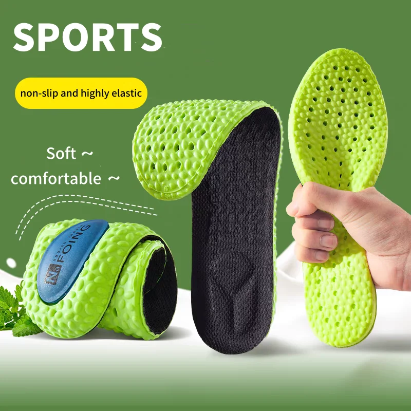 Sports Shock Absorption Insole Green EVA Memory Foam Breathable Arch Support Orthopedic Shoes Pad Men Women Feet Care Shoes Pad