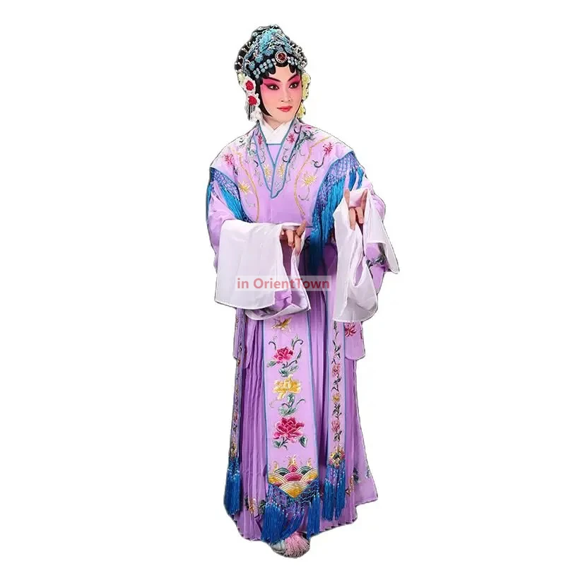 امرأة ملابس الرقص الكلاسيكي ملابس الدراما الصينية Huangmei أوبرا زي المطرزة الزهور فستان أداء المرحلة الملكية Hanfu