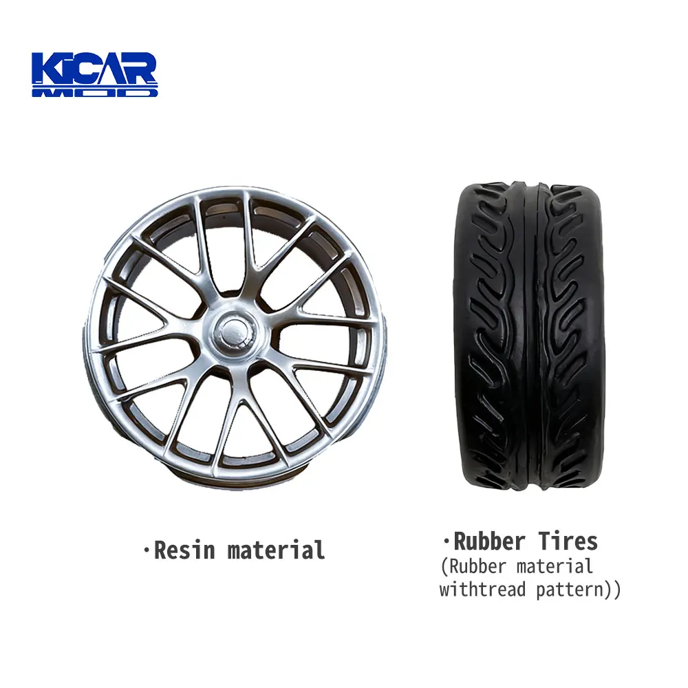1/64 Resin Wheels with Rubber Tires for Diecast Model Cars German Sports Car Parts 4PCS Alloy Rims Set Upgrade for Racing Toy