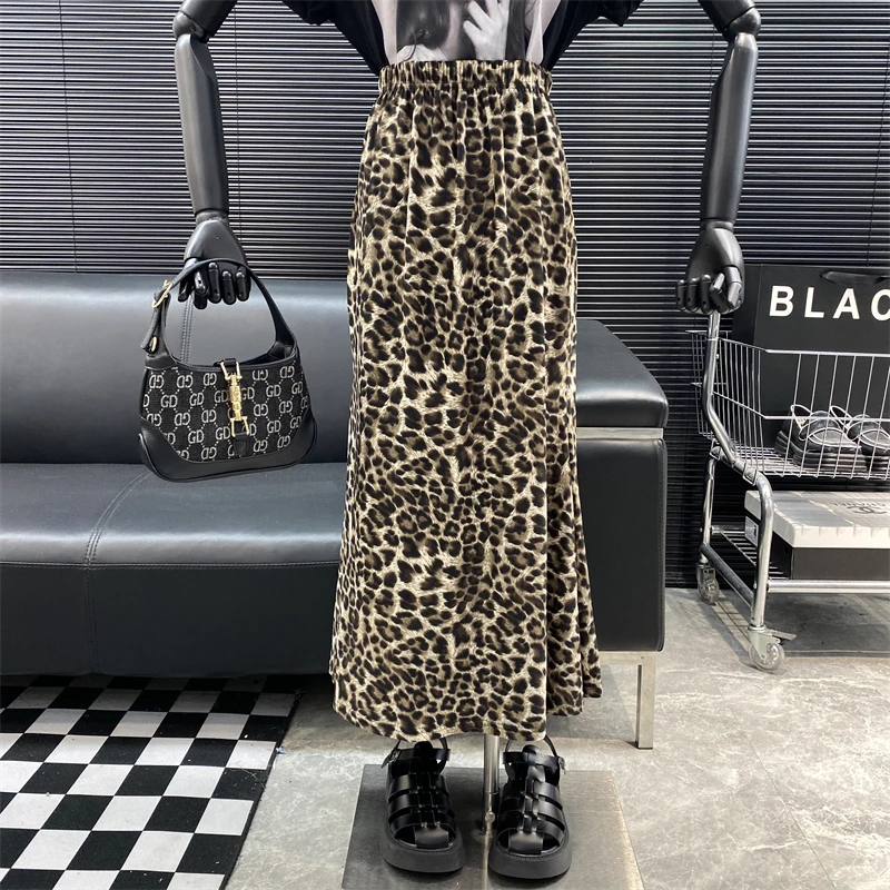 

New fashion Designer new style Famous brand Retro Leopard Print High waist Fishtail skirt Versatile A-line Medium length skirt