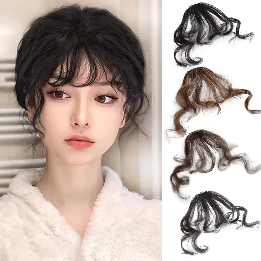 Curly Synthetic Neat Front Fringe Clip In Hair Bangs Hair Extensions Sweeping Side Blunt Bang Natural Black Brown Hairpieces