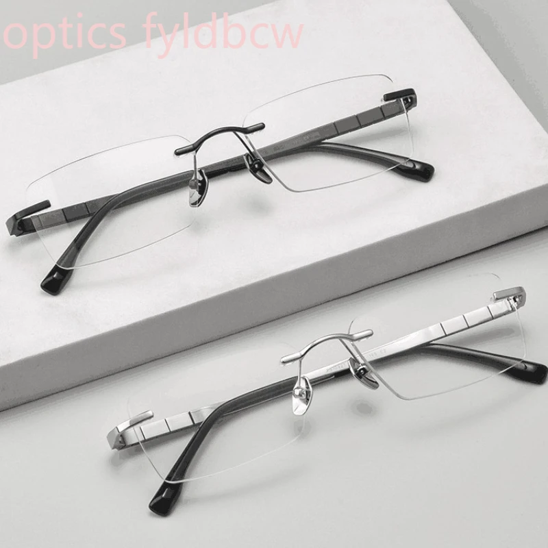ビジネスフレームレス純チタンメガネ近視男性抗青色光コンピュータ放射線光学処方カスタマイズ