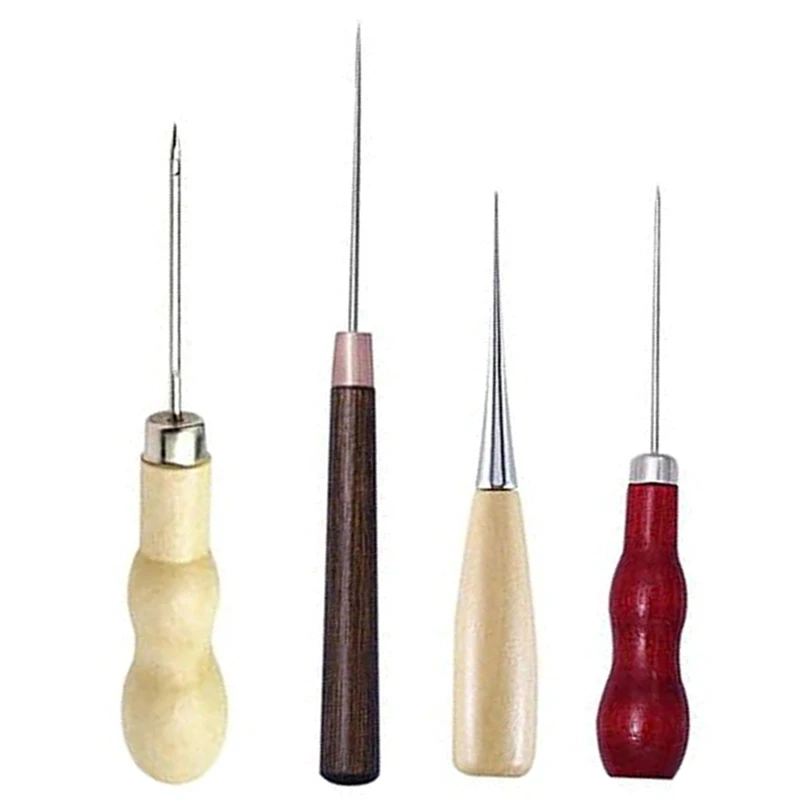 ABPP-4Pcs Woodworking Awl Set - Stainless Steel, 4 Count, Medium Grit, Comfortable Punching & Drilling For Leather & Wood