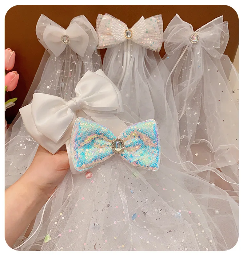 Children Hair Clip Birthday Party Bow Headdress Princess Crown Mesh Top Hairpins Headdress Flower Girl Hair Accessoires