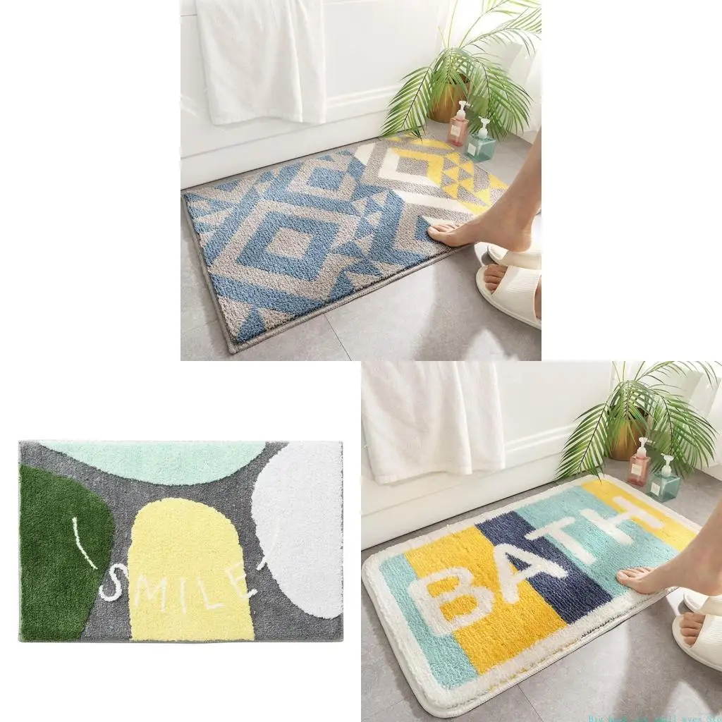 581C Rainbow Shaggy Bath Toilet Mat Bathroom Rug Carpet Doormat Non-slip Floor Mat Absorbent Shower Foot Pad Bedroom Decoration