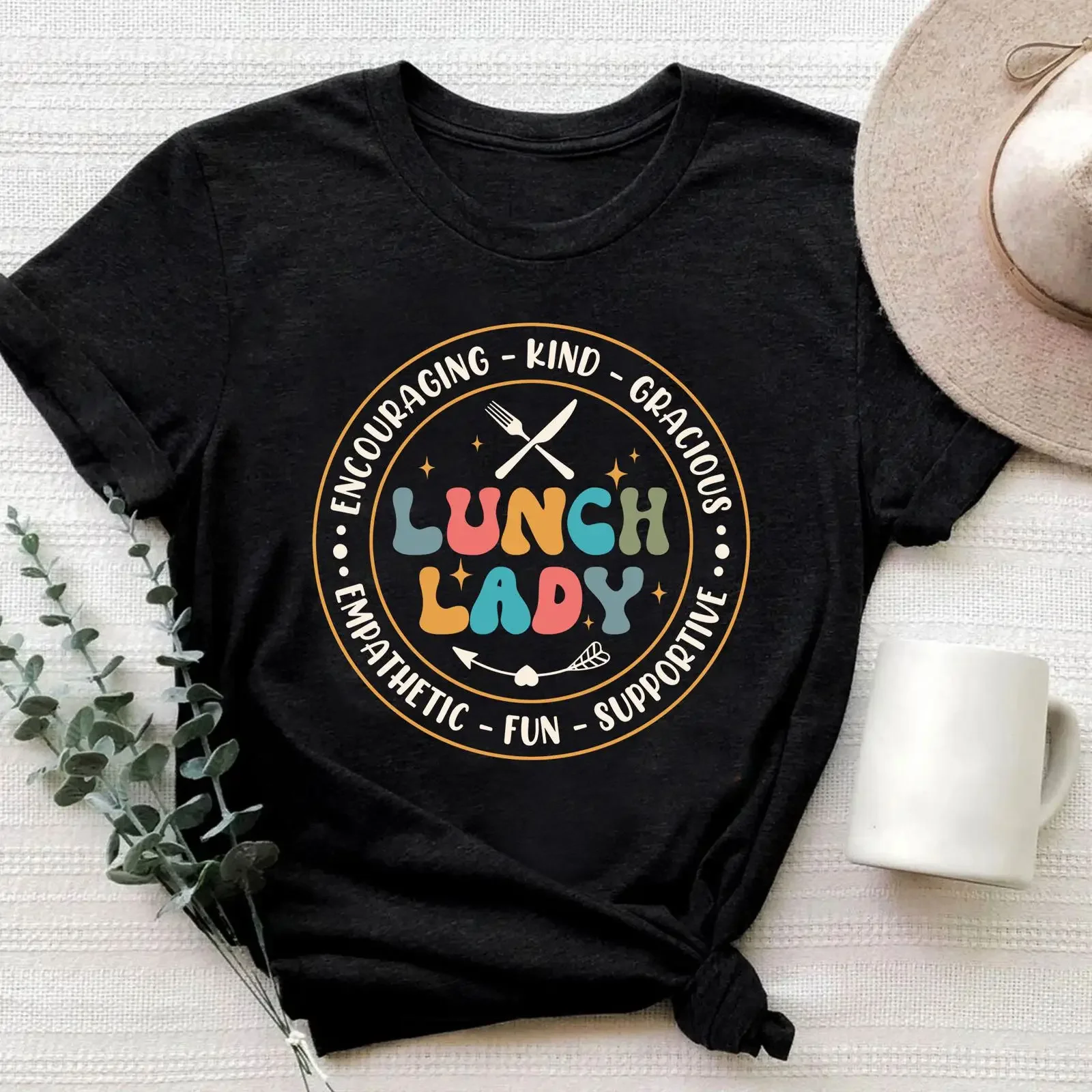 Lunch Lady Appreciation Retro T Shirt Cafeteria Worker Squad Casual GifT vintage Washed Top For Everyday Wear Stretched