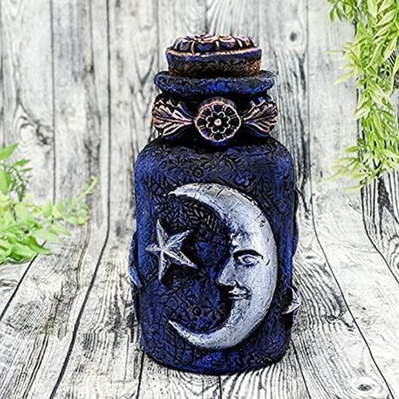 Green Man Witch Bottle /Death Shead Moth/Celestial Decor Moon /Apothecary Jar Potion Bottle,Gothic Wiccan Altar Statue Pagan