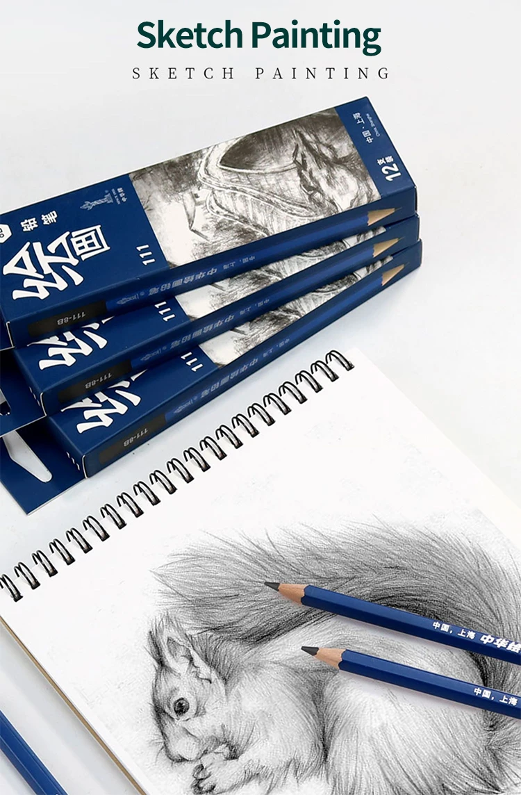 Schwarzer Skizzenstift, professioneller Holz-Zeichenstift, H/2H/3H/4H/5H/6H/HB 2/3/4/5/6/8/10/12B, Kunst-Briefpapier, 12 Stück – Detail 13