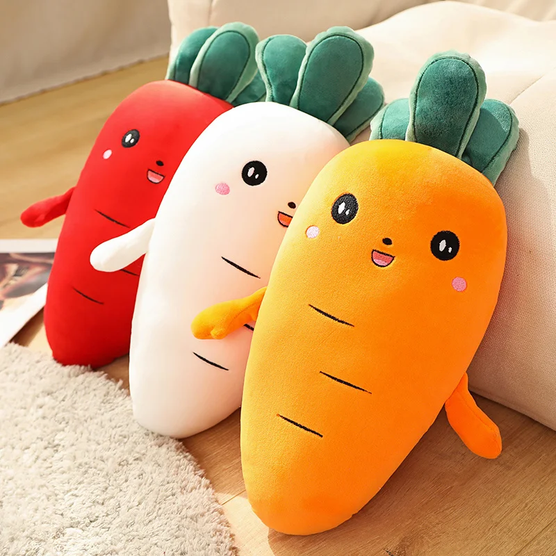 50/90 ซม.น่ารัก Turnip แครอทตุ๊กตาตุ๊กตา Squishy หัวไชเท้า Plush ของเล่นสีแดงสีส้มสีขาวยิ้ม Face Plant Plushie ของขวัญ