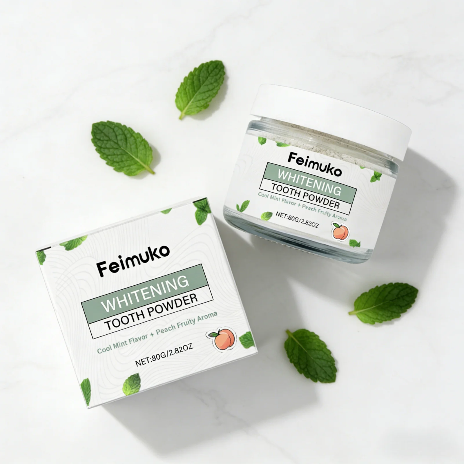 

Feimuko Whitening Tooth Powder Remove Dental Plaque Contains Mint Peach Flavored Long Lasting Fresh Breath Teeth Cleaning Powder