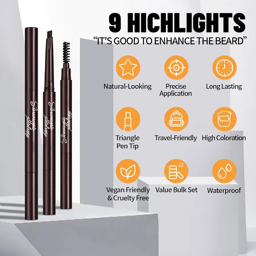 12 pezzi set di riempitivi per penna per barba kit di matite per riempimento barba con pennello barbiere styling toelettatura matita per linea di riempimento miglioramento