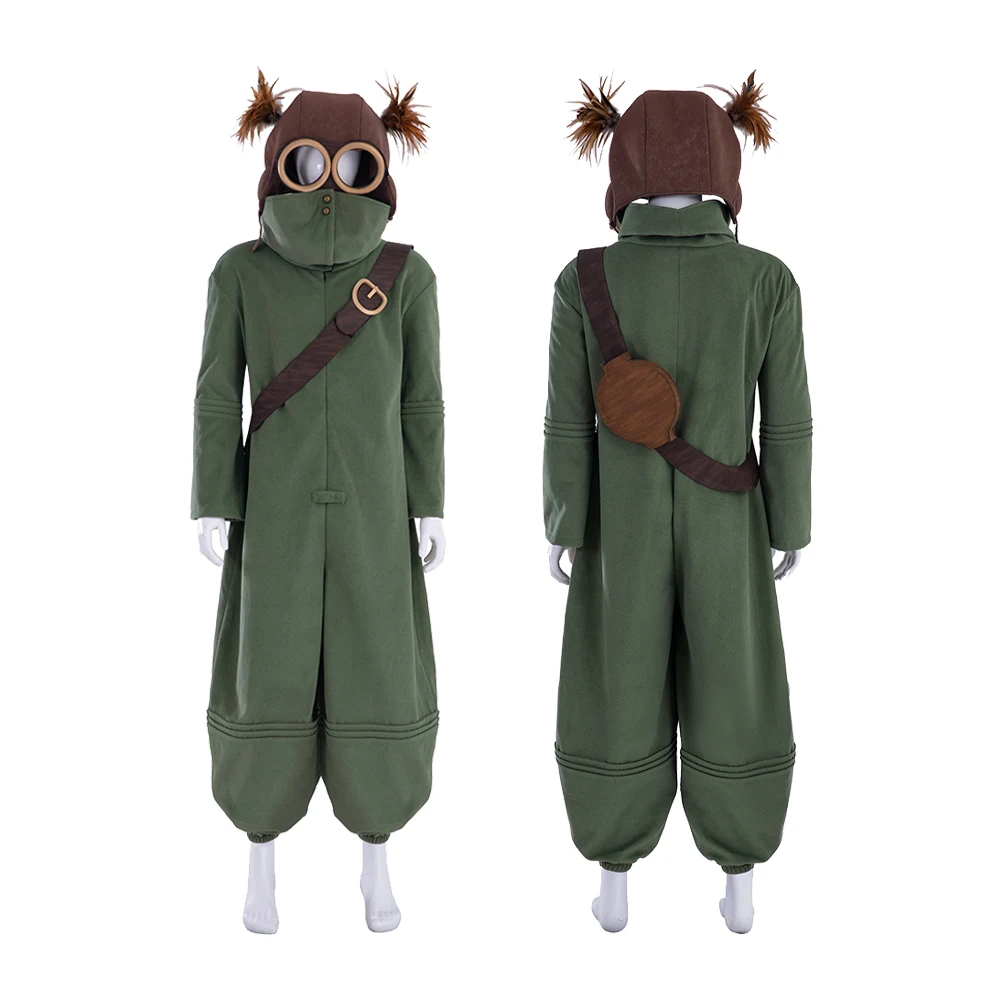 Little Nightmares 3 ALONE Cosplay Costume ALONE Roleplay Uniform Suit Unisex Green Jumpsuit with Hat Glasses Halloween Outfits