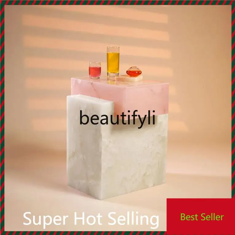 

Natural marble edge corner few green jade light luxury small coffee table G1218