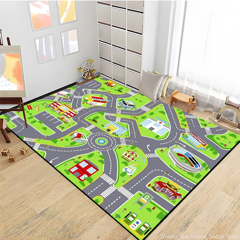 

Kids Road Traffic Carpet Cartoon Car Toys Area Rug for Boys Girls City Life Educational Rugs Baby Room Bedroom Nursery Play Mat