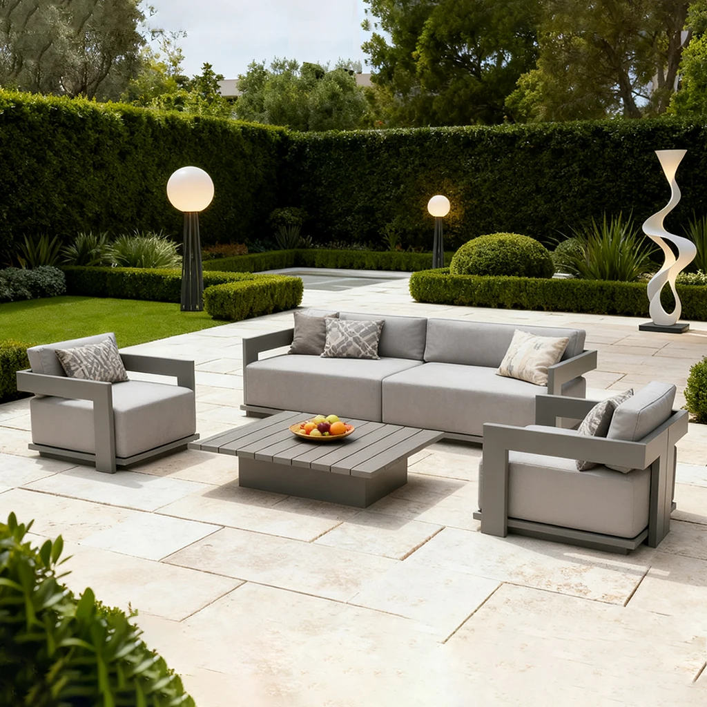 Modern Outdoor Aluminum Sofa Set with Coffee Table Patio Lounge Furniture